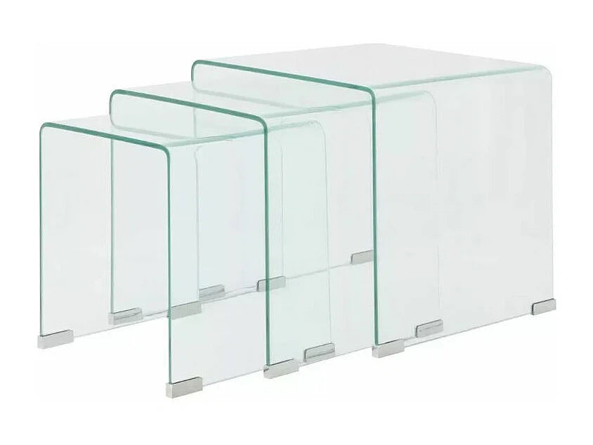 Lot de 3 Table basses carree Transparent en verre trempe