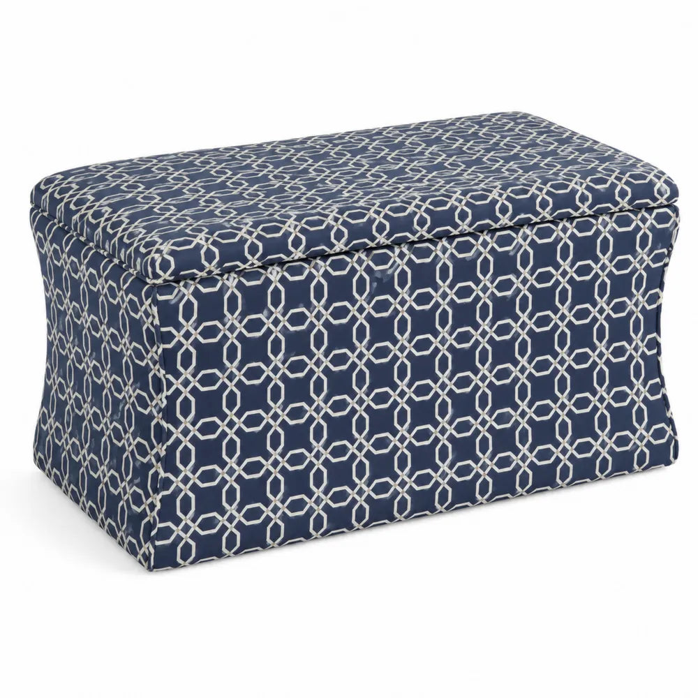 Coffre repose-pieds en tissu g¨¦om¨¦trique ble