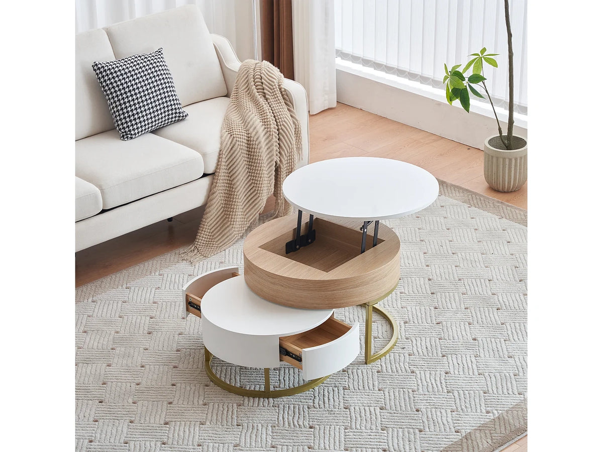 Table basses blanc en MDF avec tables gigognes empilables 70x70x56.5 cm