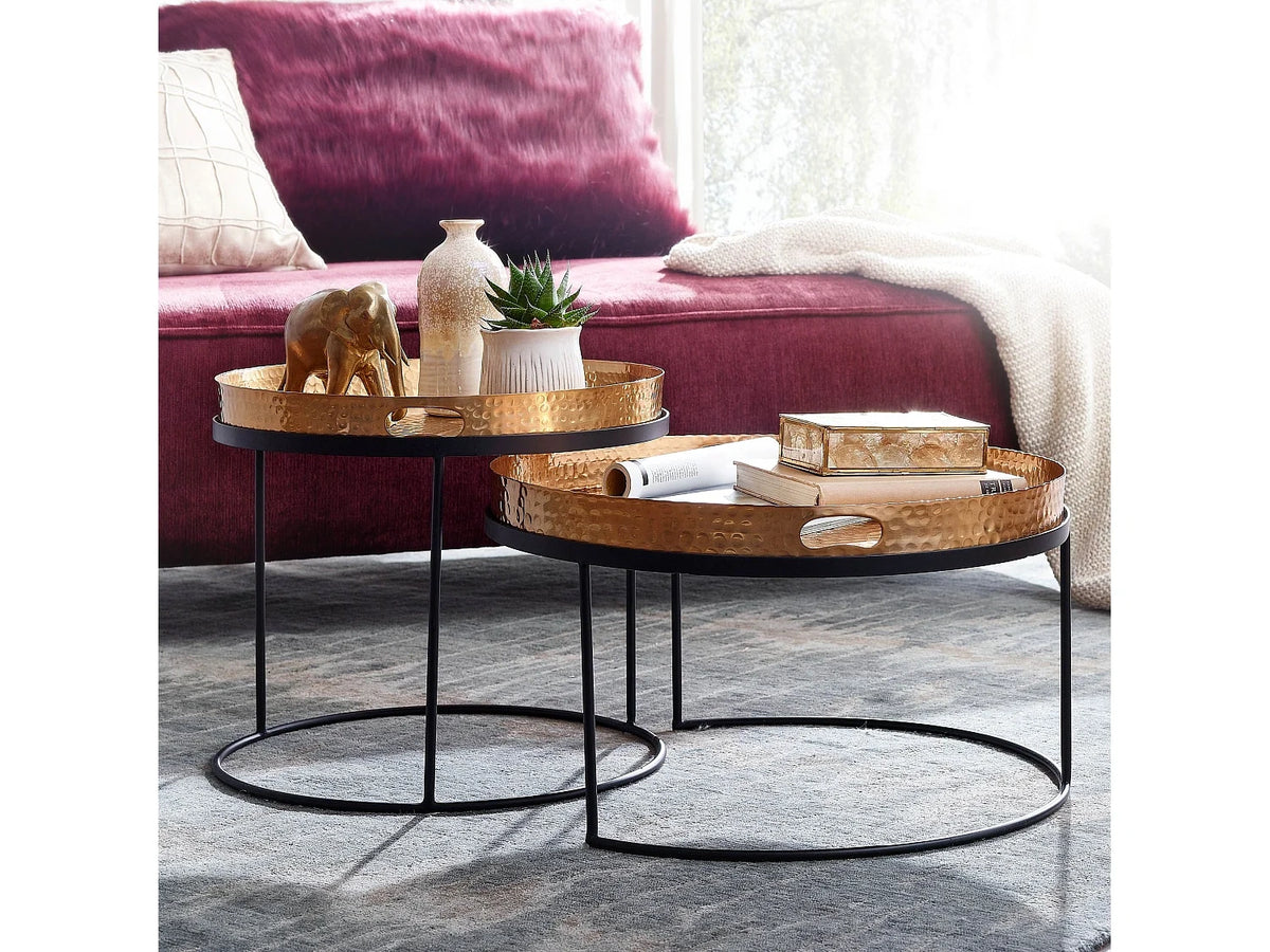 Lot de tables basses gigognes metal dore noir finition