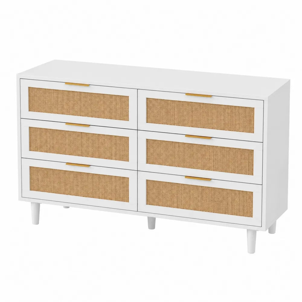 Commode en bois et rotin avec
