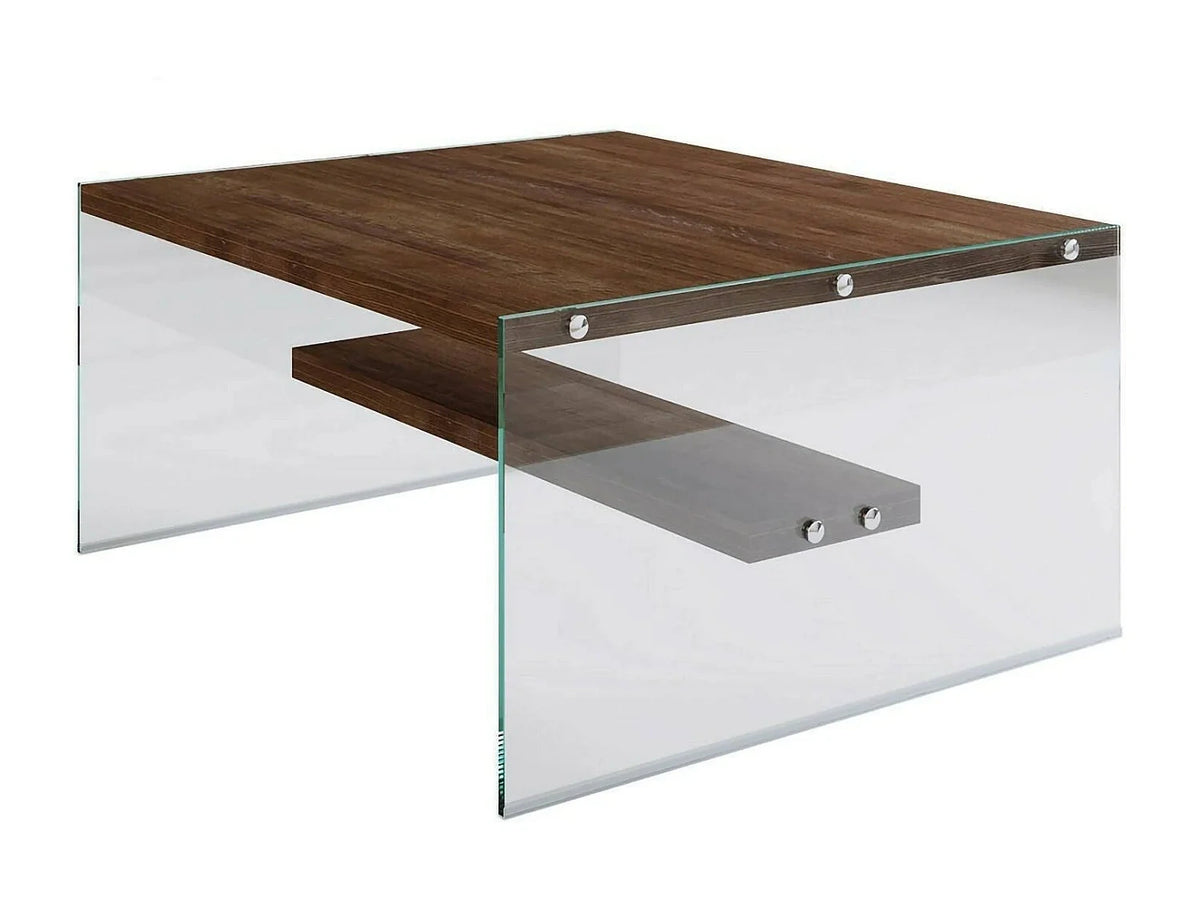 Table basse Barcis, compartiment, 75x75x40h noyer