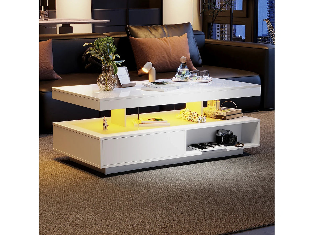 Verre - Table basse blanc 95x50x42,5 cm