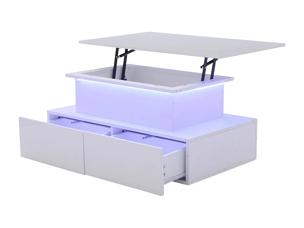 Table basse 90x55x41 cm, eclairage LED, plateau