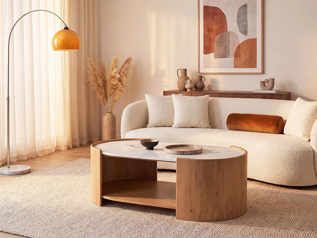 Table basse niche bois manguier marbre Naturel
