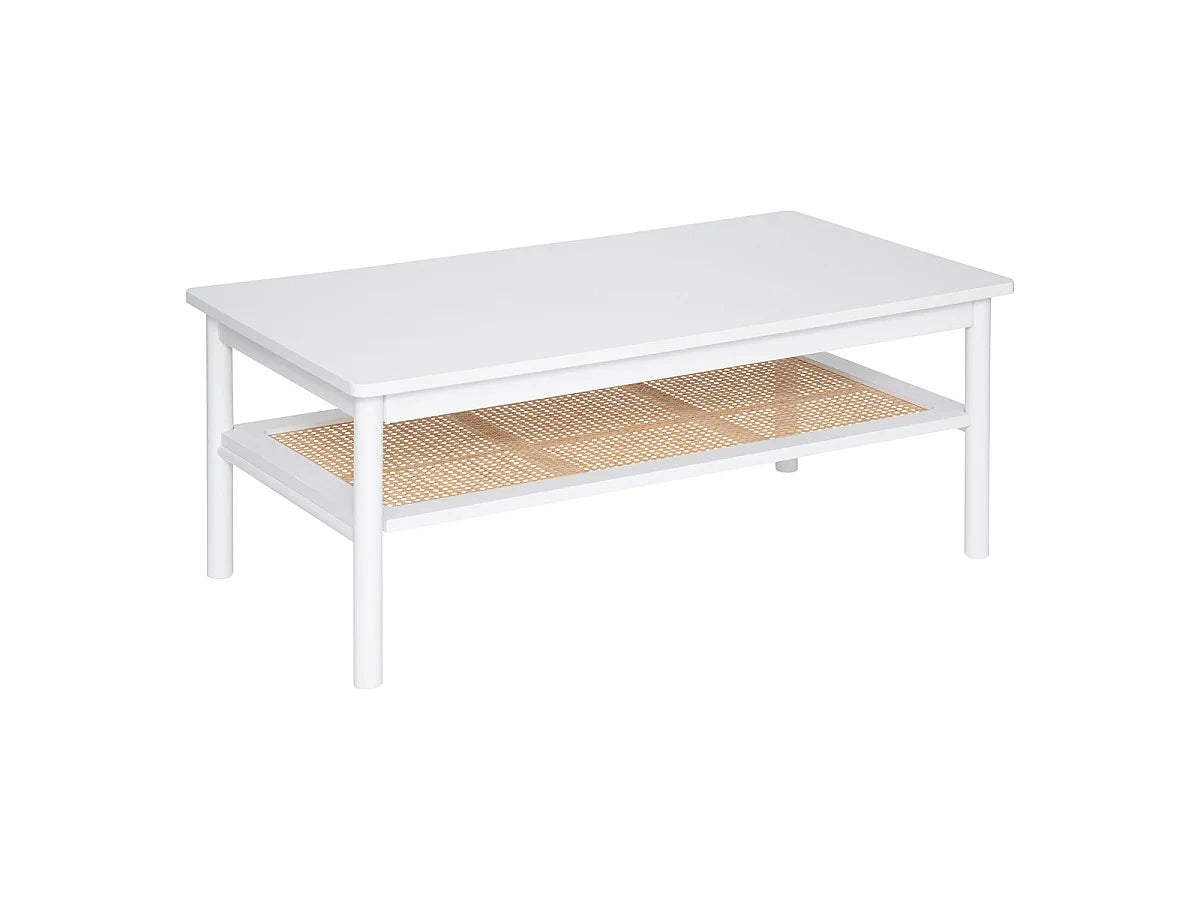 Table basse niveaux Bois Blanc Cannage Rotin