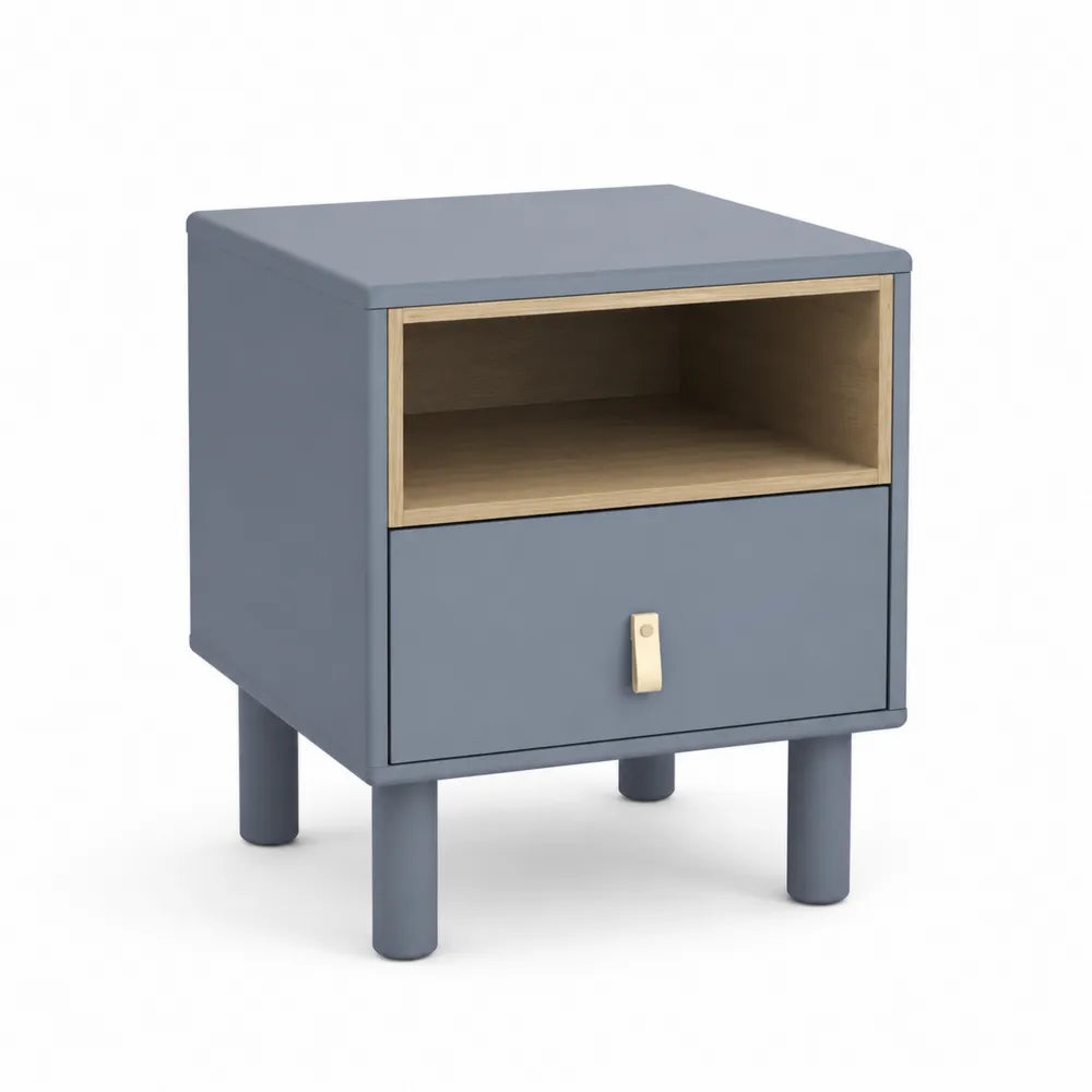 Table de chevet en bois MDF bleu avec tiroir
