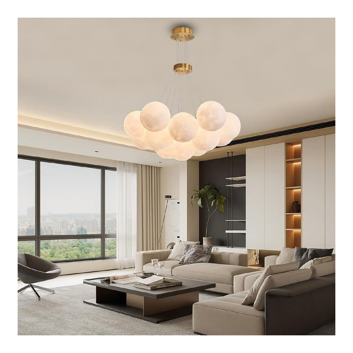 Suspension decoratif Blanc et Dore avec diffusion lumineuse harmonieuse 40W