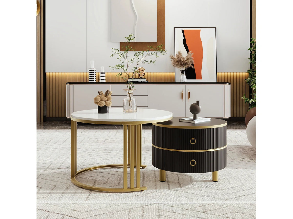 Table basse empilable pieces, design moderne, MDF, or