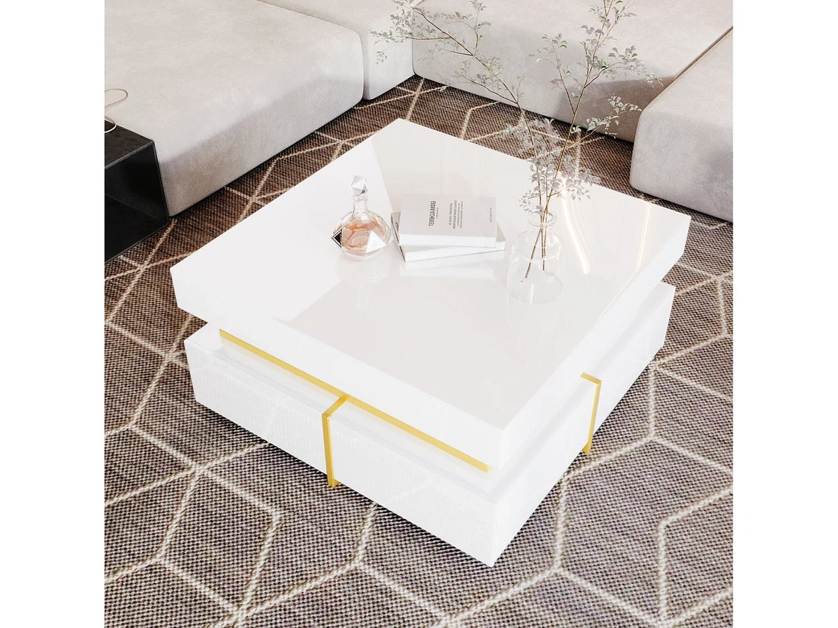 Blanc - Table basse carree avec tiroirs de rangement