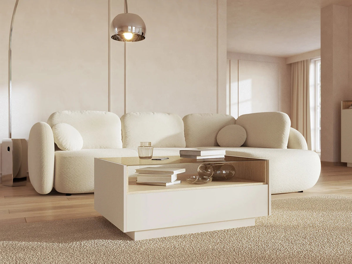 Table basse tiroirs niche Beige naturel clair Dimensions L96