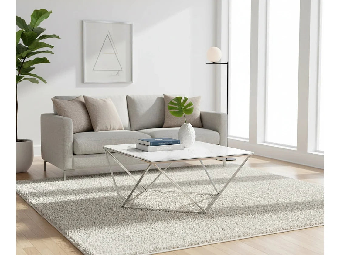 Table basse carree blanc en verre trempe 80x80x45cm