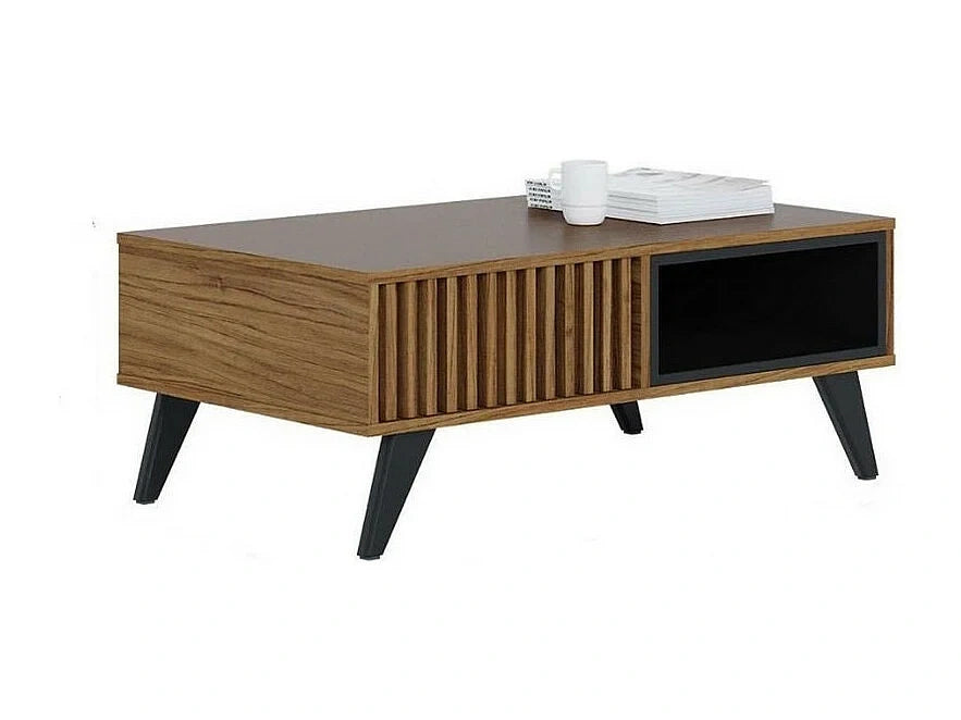 Table basse noyer avec niches de rangement