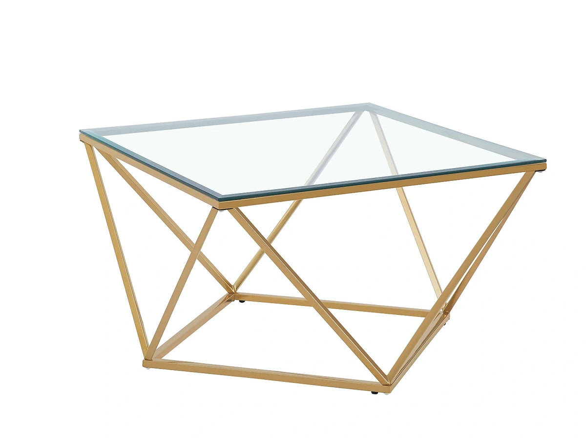 Table Basse ALINA Carree Plateau Verre Trempe Transparent Pieds