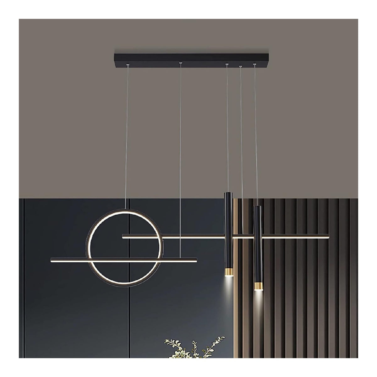 Suspension Noir et Blanc aux lignes epurees avec eclairage confortable 30W