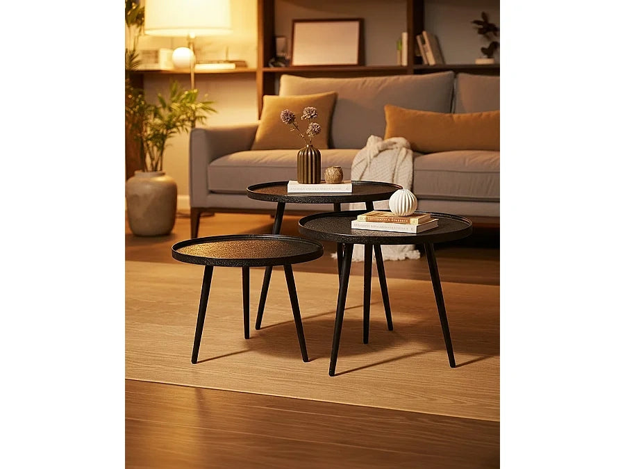 Table basses noir en metal - tables gigognes empilables - gigogne