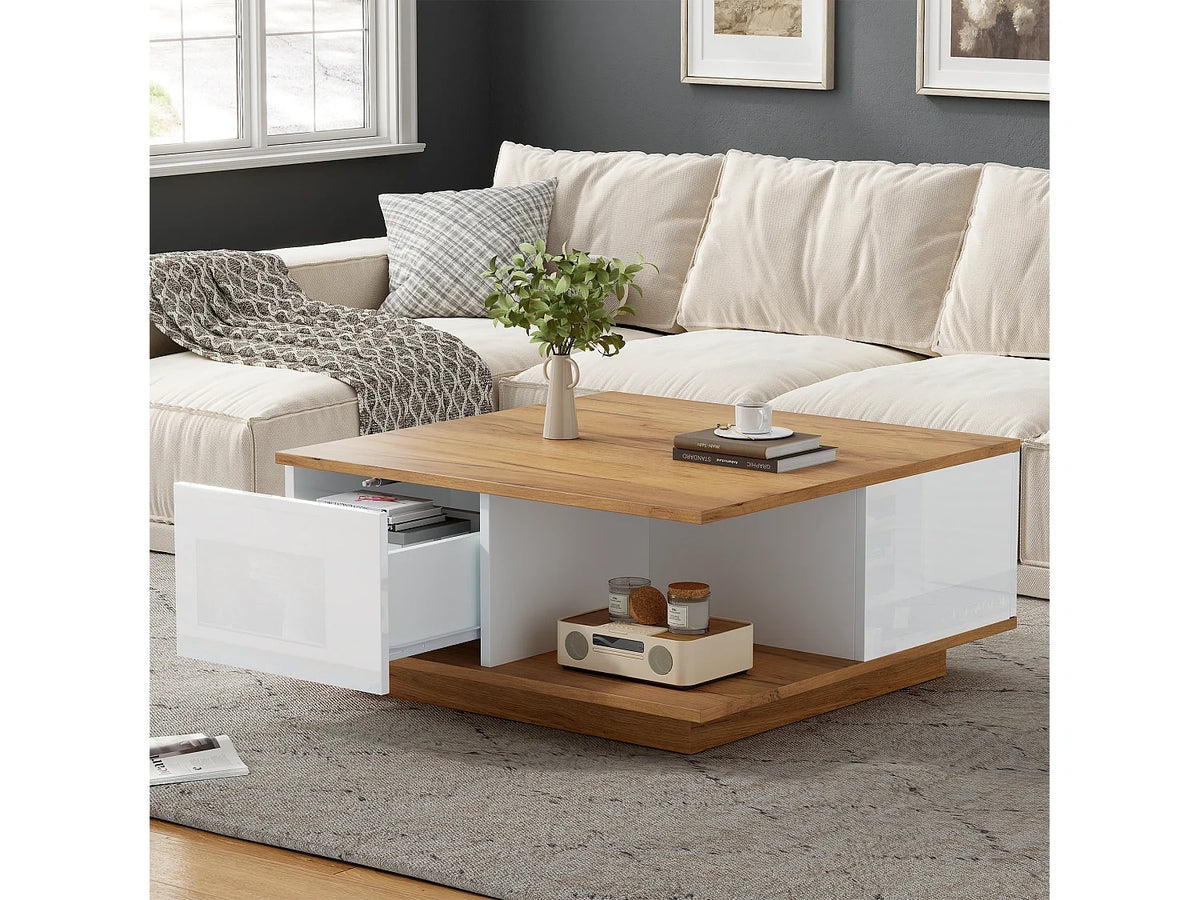 Table basse tiroirs Finition bois compartiment rangement