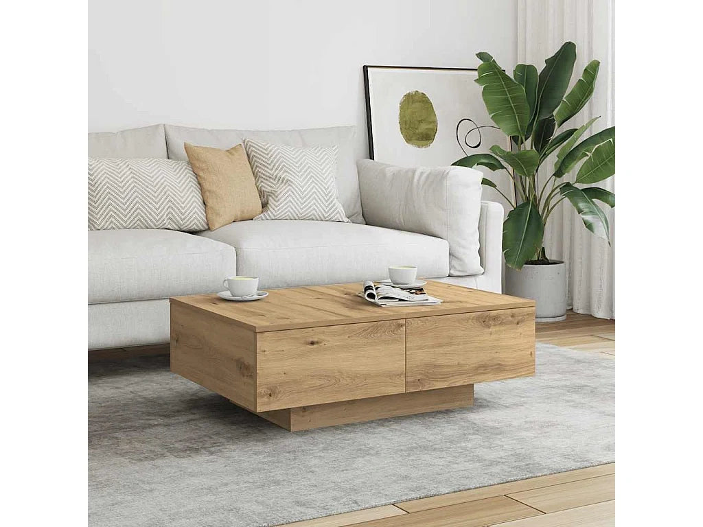 Table basse chene artisanal 90x60x31 cm bois d'ingenierie