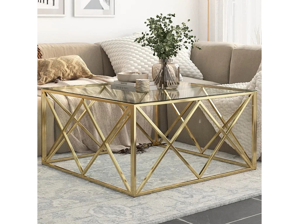 Table basse dore en verre trempe