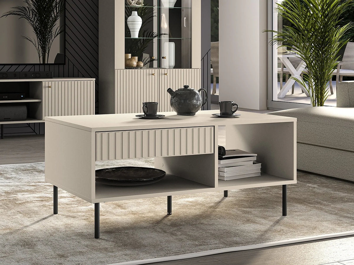 Table basse tiroir 100 cm beige CALETTO