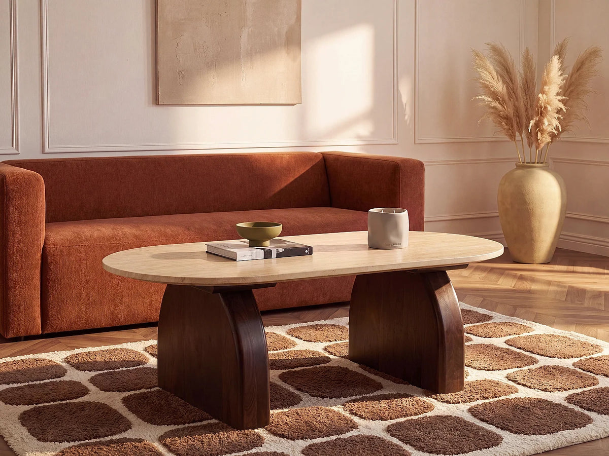 Table basse travertin bois d'acacia Beige naturel fonce L120