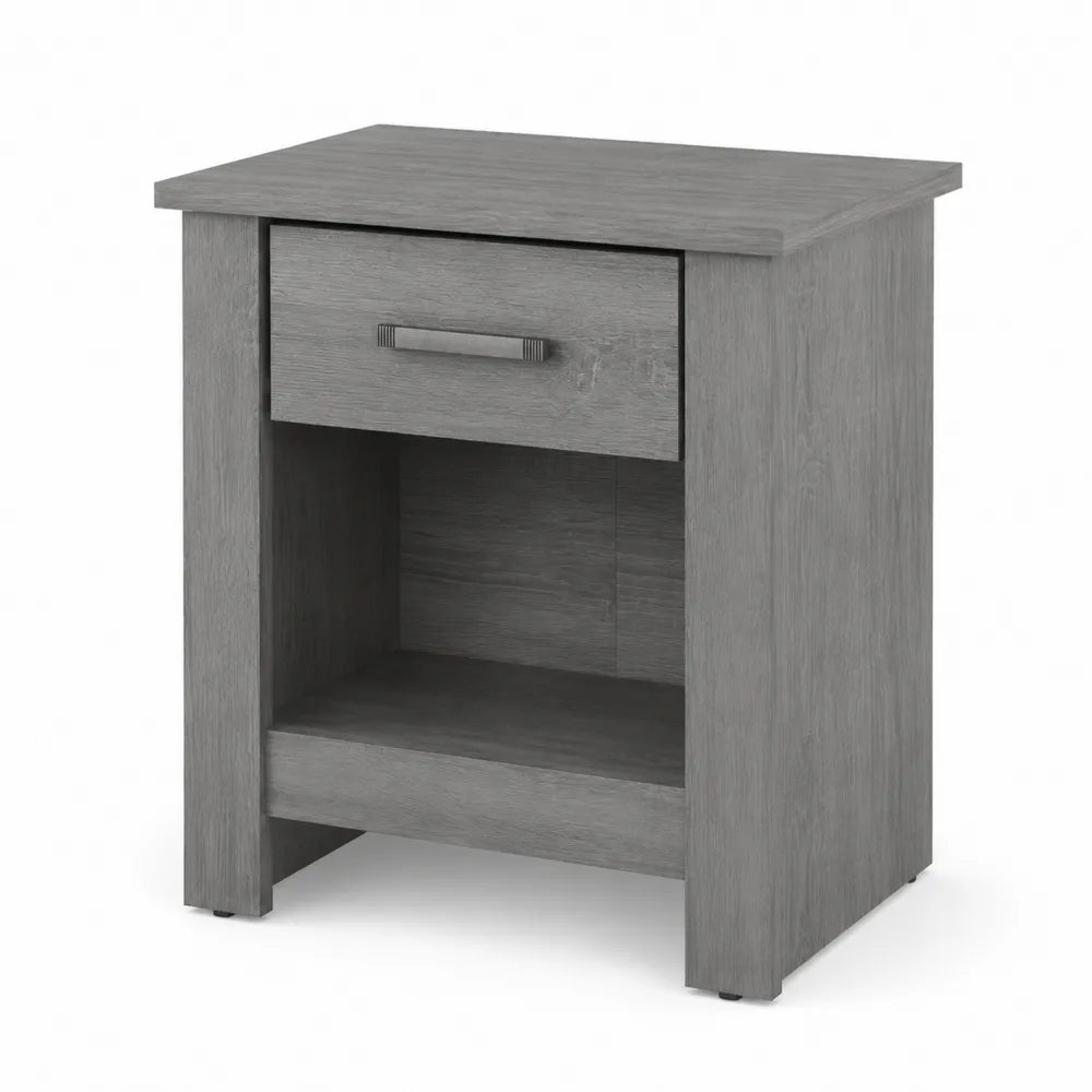 Table de chevet en bois gris avec tiroir et ¨¦tag¨¨re