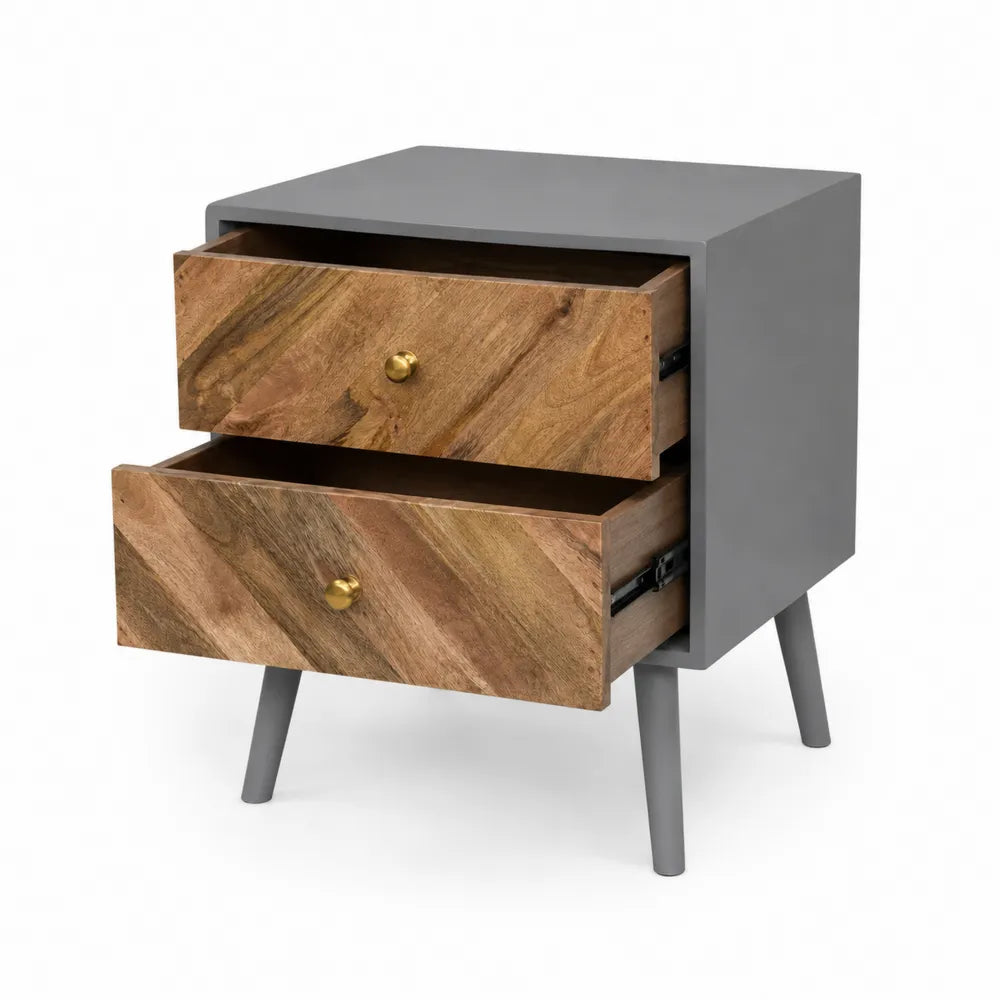 Table de chevet en m¨¦tal gris et bois de manguier avec