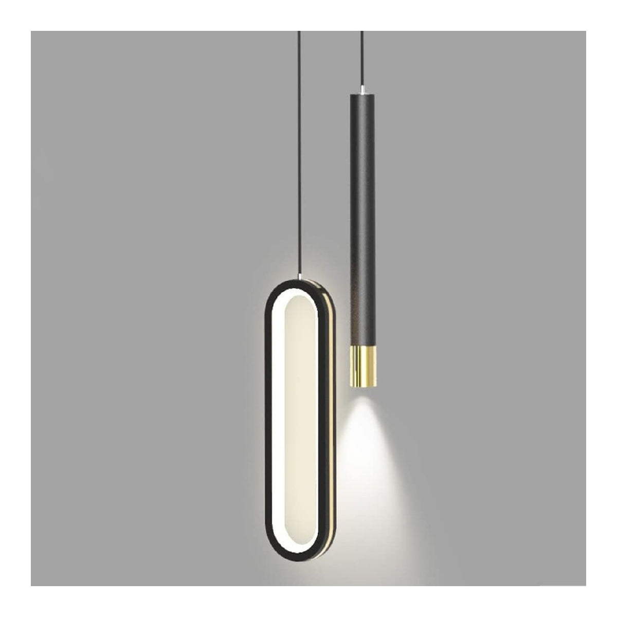 Luminaire Noir et Ambre a silhouette graphique de type suspension 14W