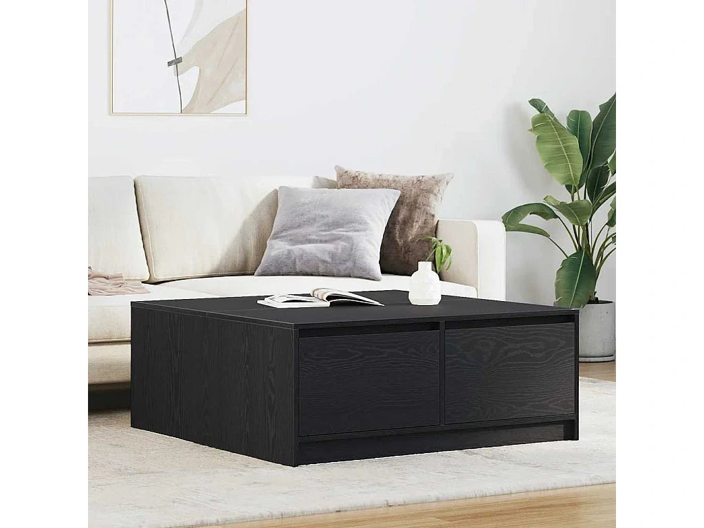 Table basse tiroirs chene noir 100x100x40 cm