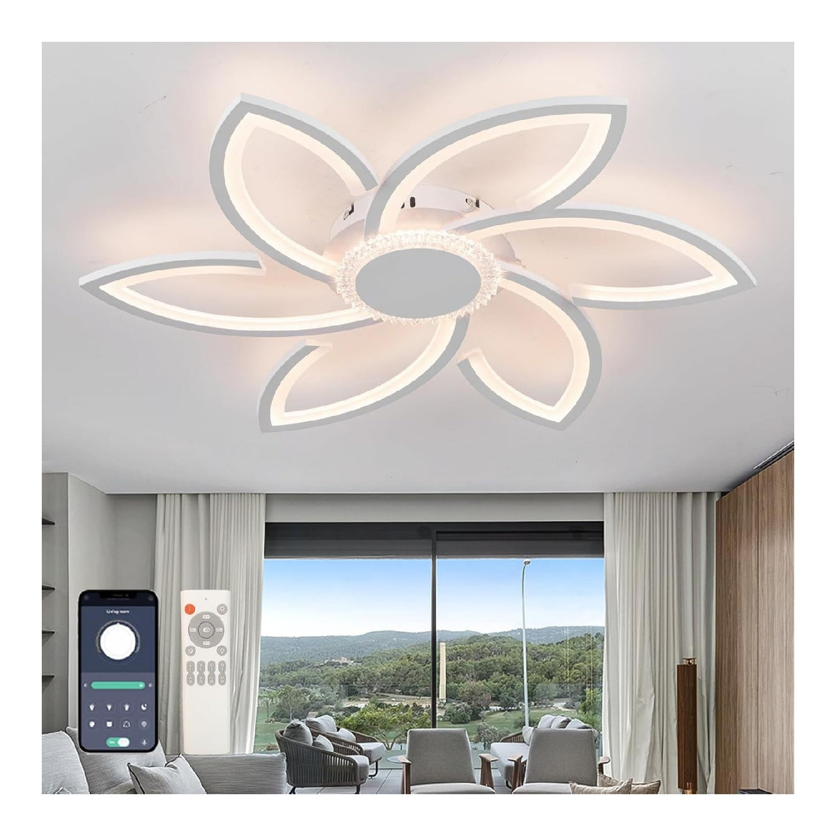 Luminaire Blanc et Ambre a silhouette graphique de type lustre 3000K