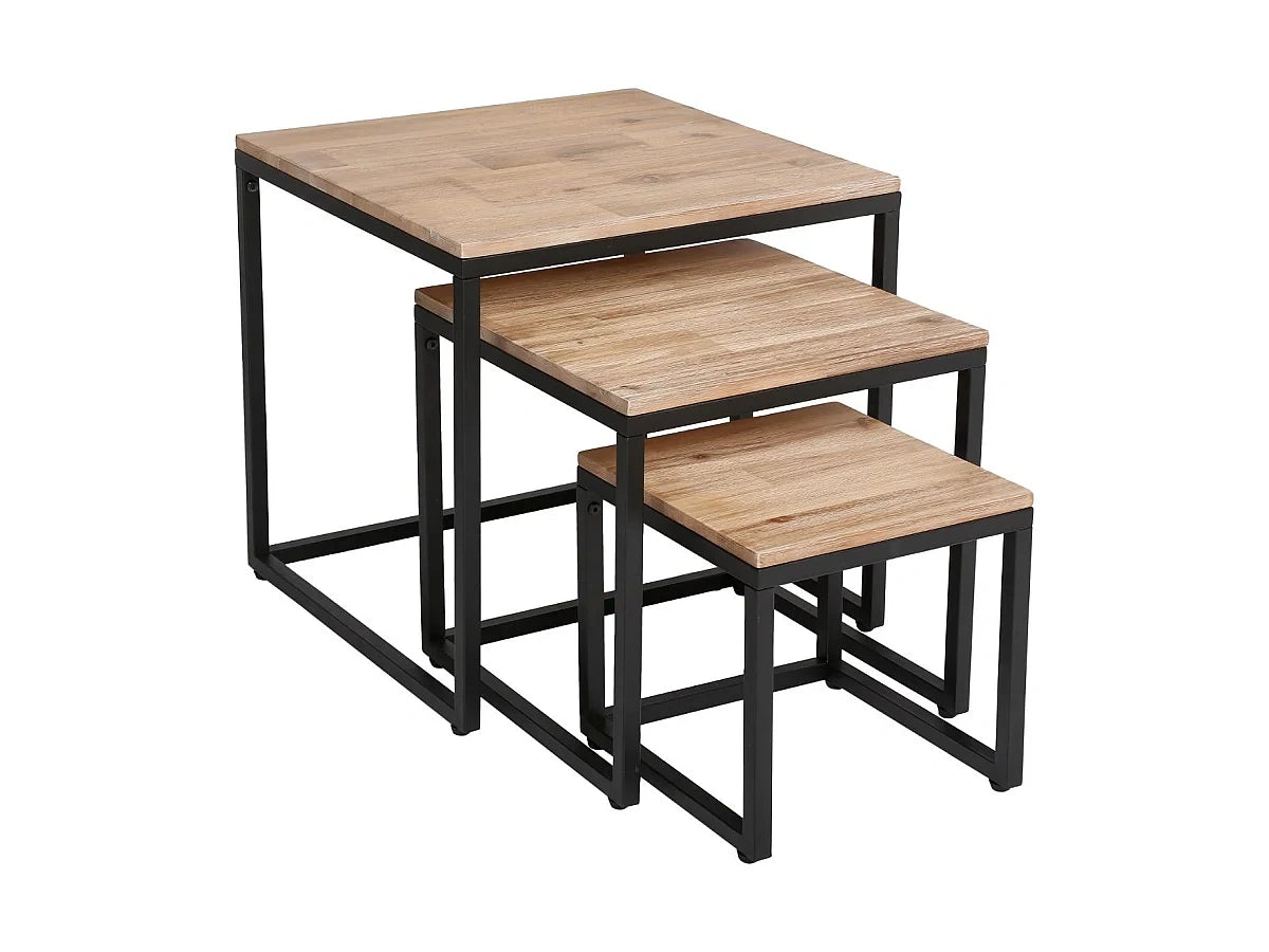 Lot tables gigognes Bois d'Acacia Metal noir