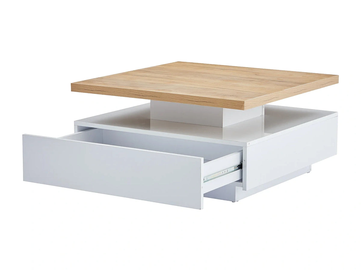 Table basse gris carree en noyer avec tiroirs de rangement 70x70x36 cm