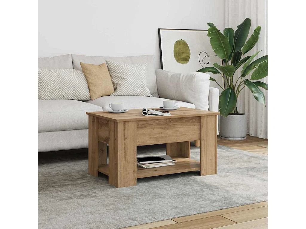 Table basse chene artisanal 79x49x41 cm bois d'ingenierie