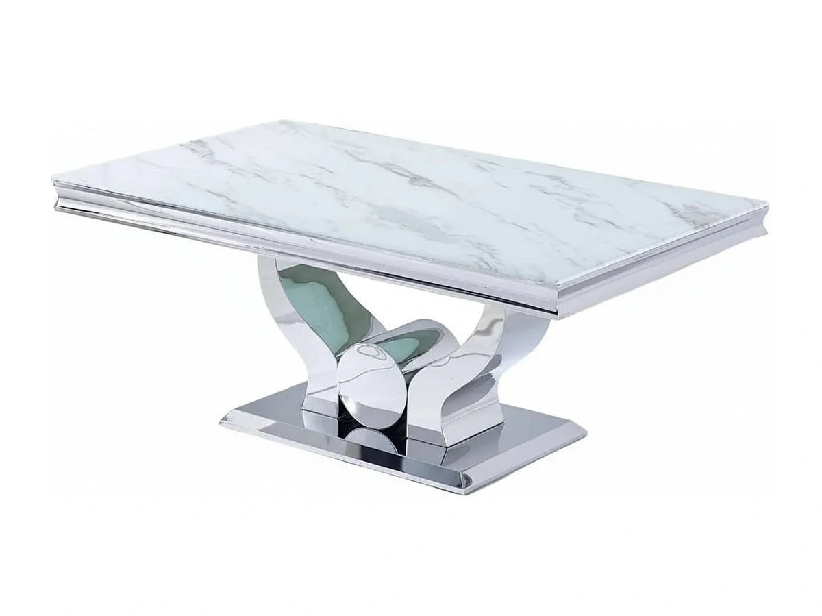 Table Basse Chrome plateau effet Marbre Blanc