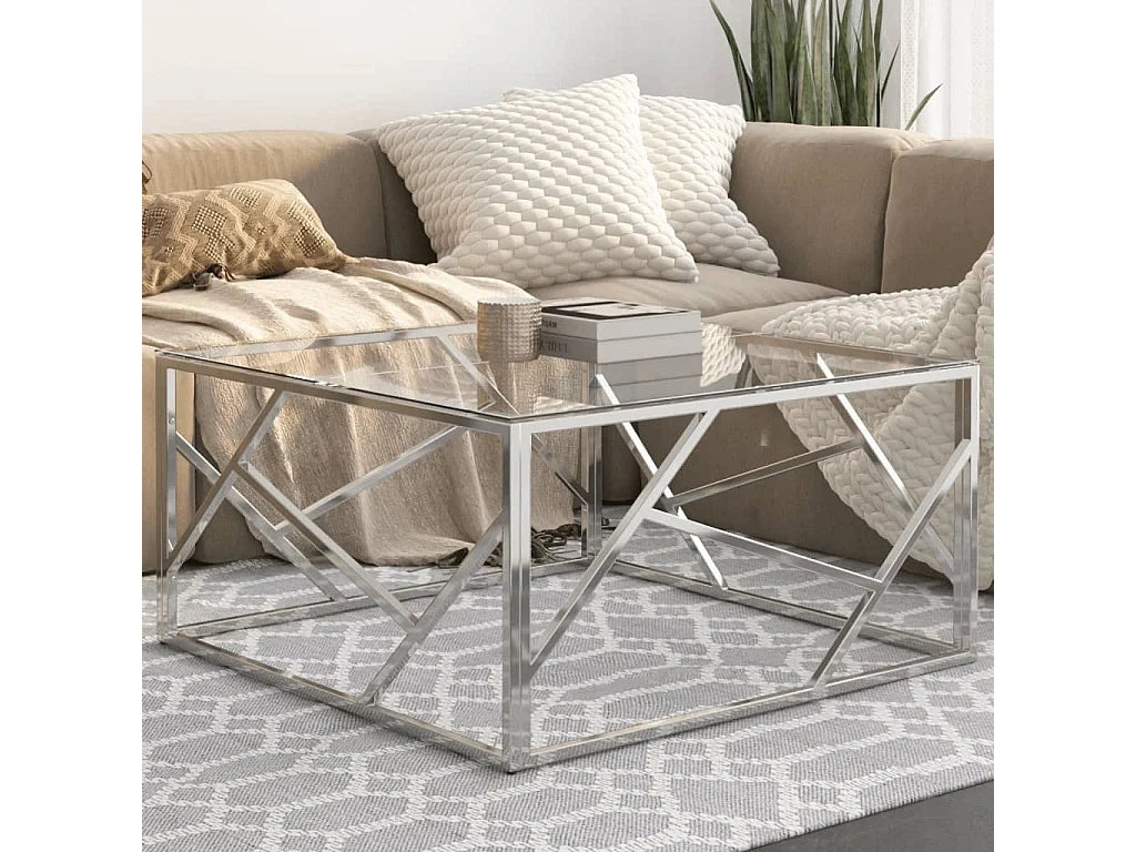 Table basse argente en verre trempe