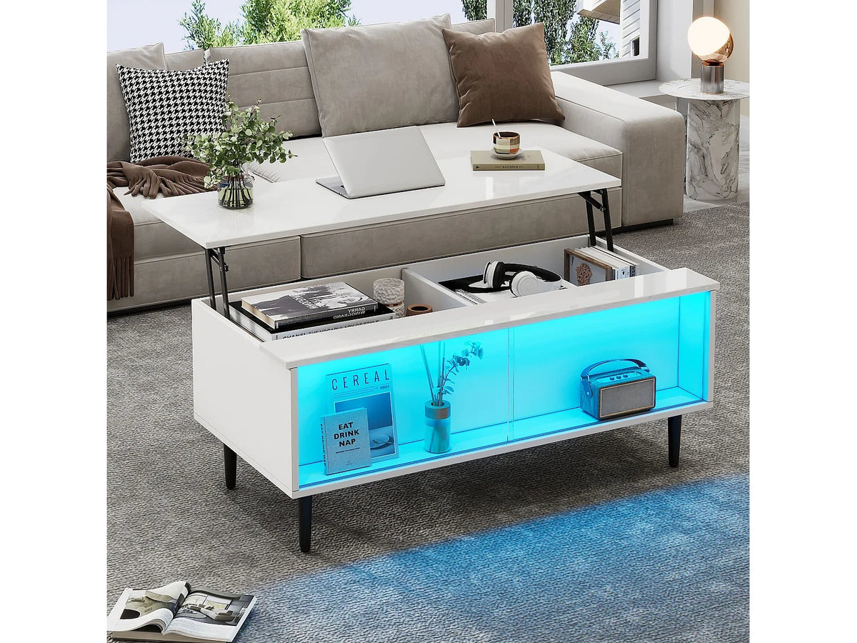 Table basse blanc avec eclairage LED integre