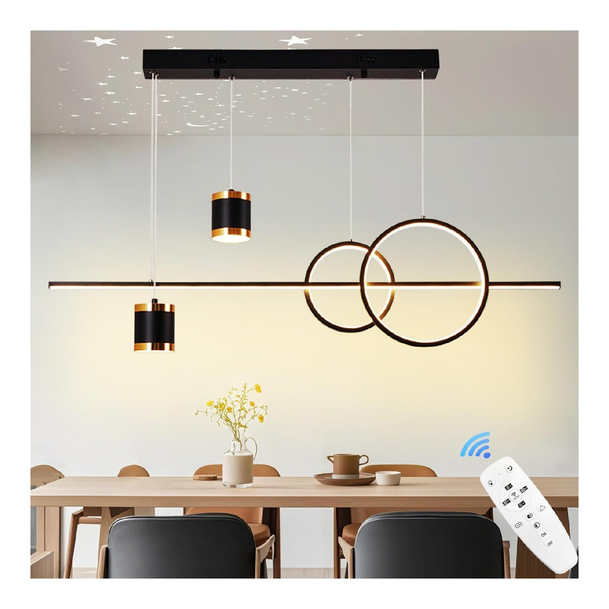 Luminaire Noir et Rouge a silhouette graphique de type suspension 49W 3000K