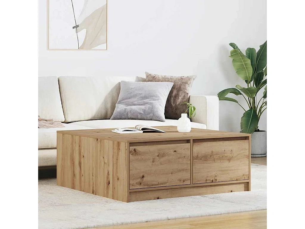 Table basse 100x100x40 cm chene - tiroirs de rangement