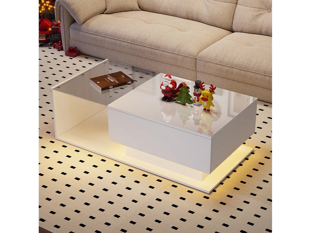 Design - Table basse blanc avec eclairage LED integre 100x50 cm