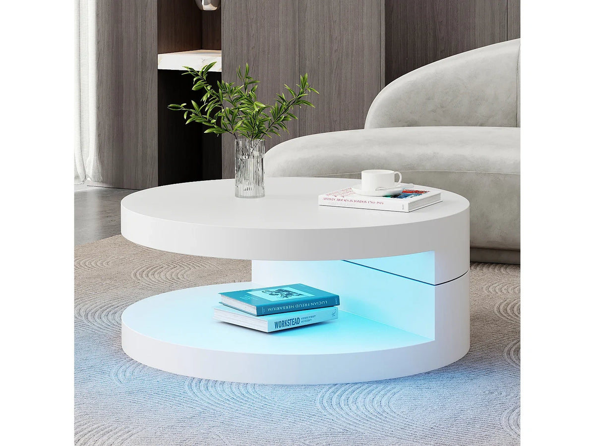 Table basse 70 x 70 x 35.5 cm blanc en MDF - eclairage LED integre