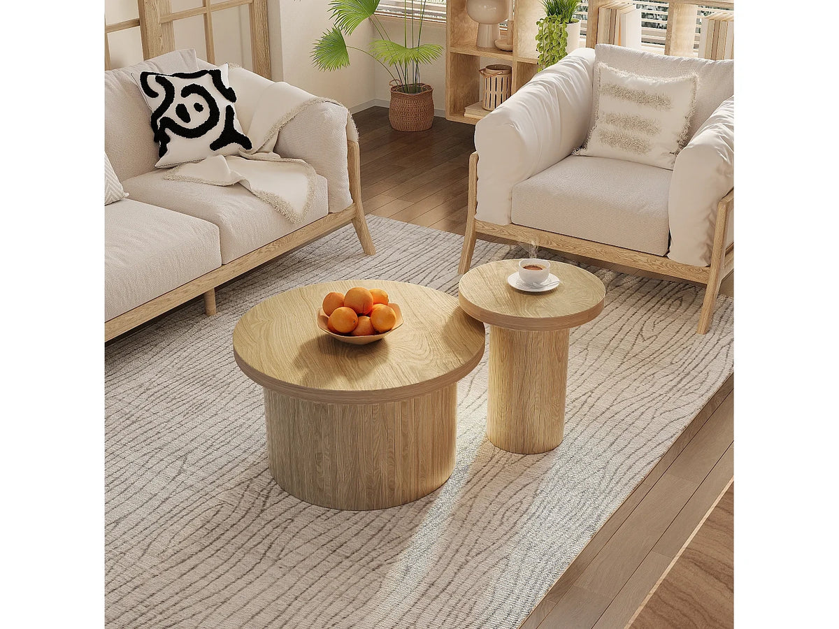 Lot de 2 Table basses ronde naturel en MDF 40x40x46cm