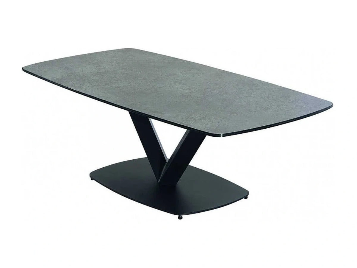 KARU Table Basse Aspect Ceramique Grise Pied Central