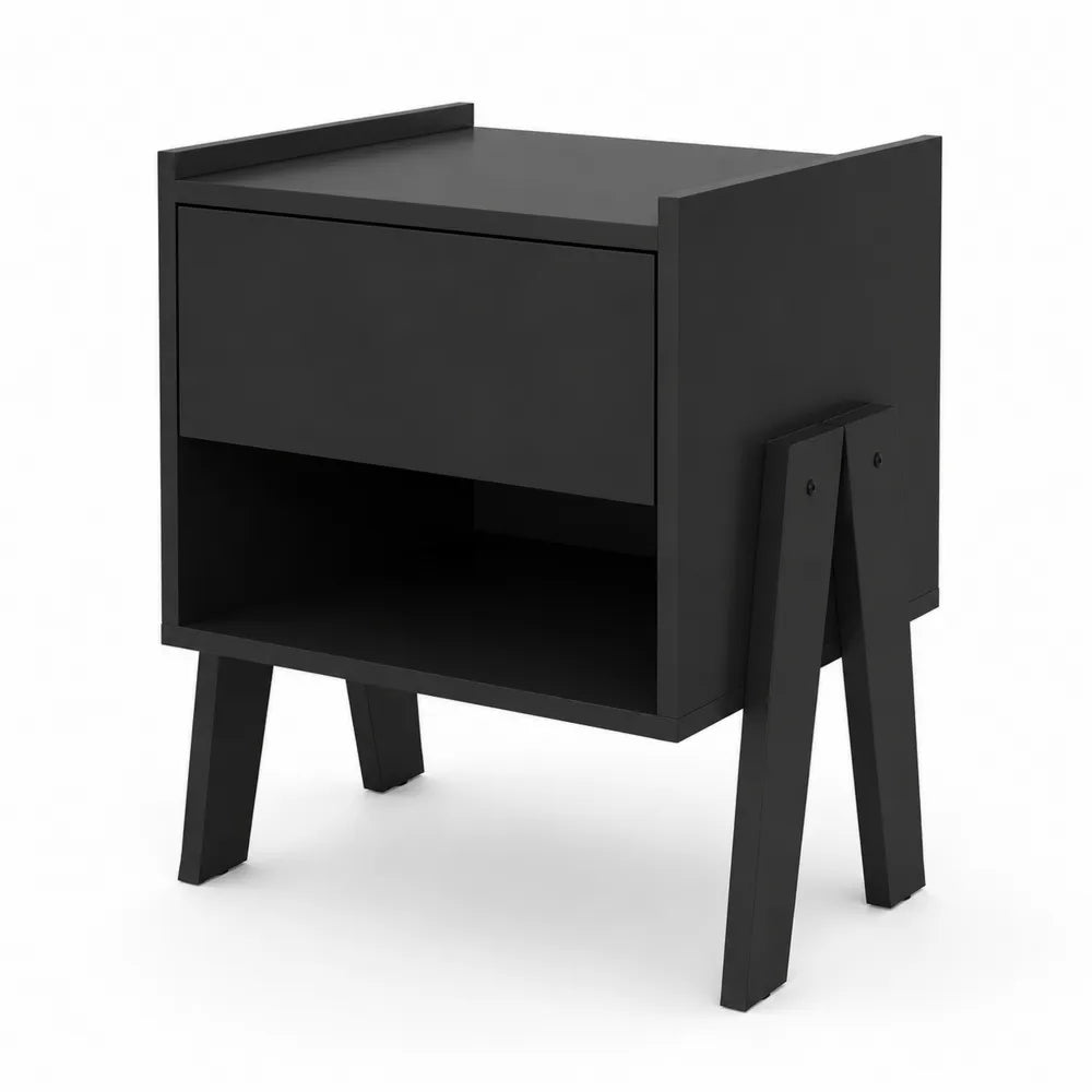 Table de chevet en bois noir avec tiroir