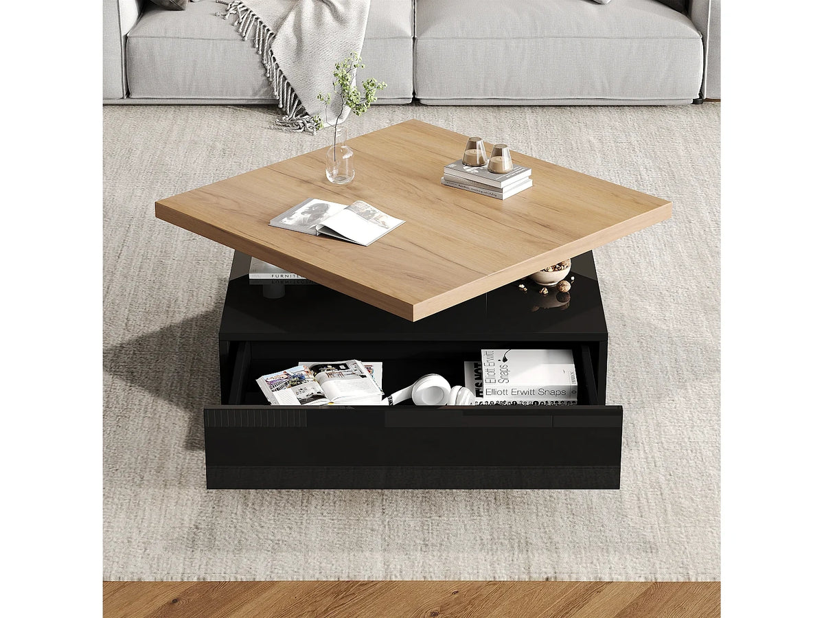 Table basse carree tiroir plateau pivotant 360 70 - plateau