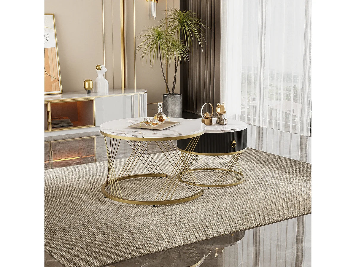 Table basse empilable pieces, design moderne, MDF, blanc or,