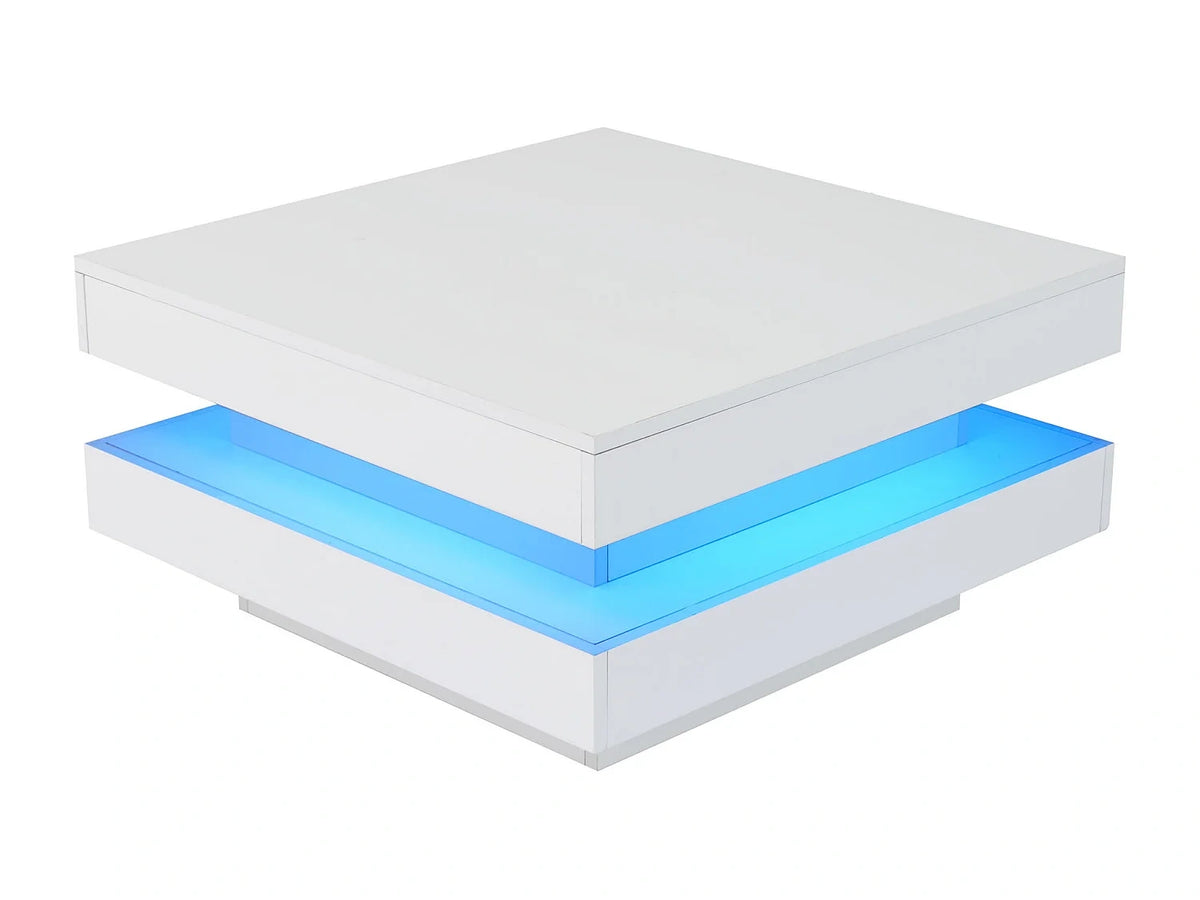 Table basse blanc avec eclairage LED integre 70x70x36 cm