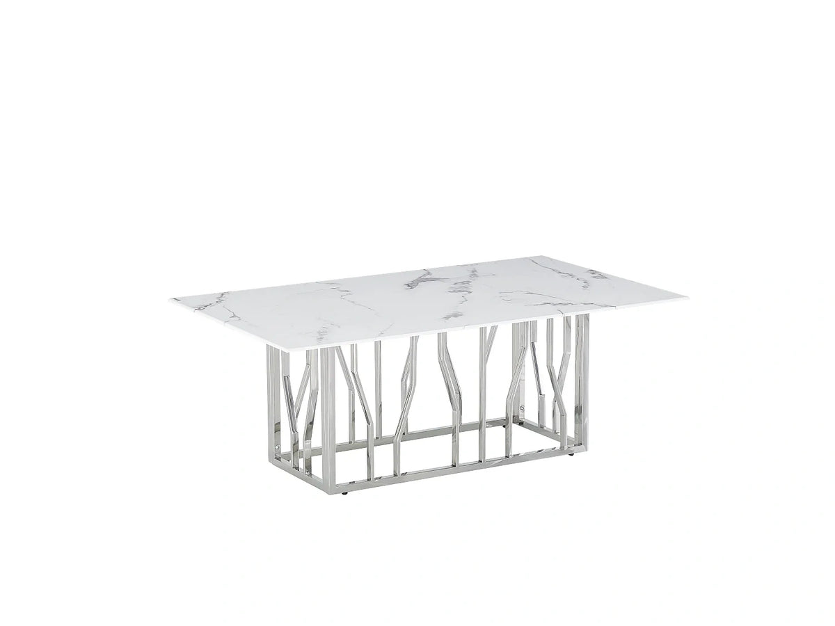 Table basse 120x70 ceramique effet marbre blanc