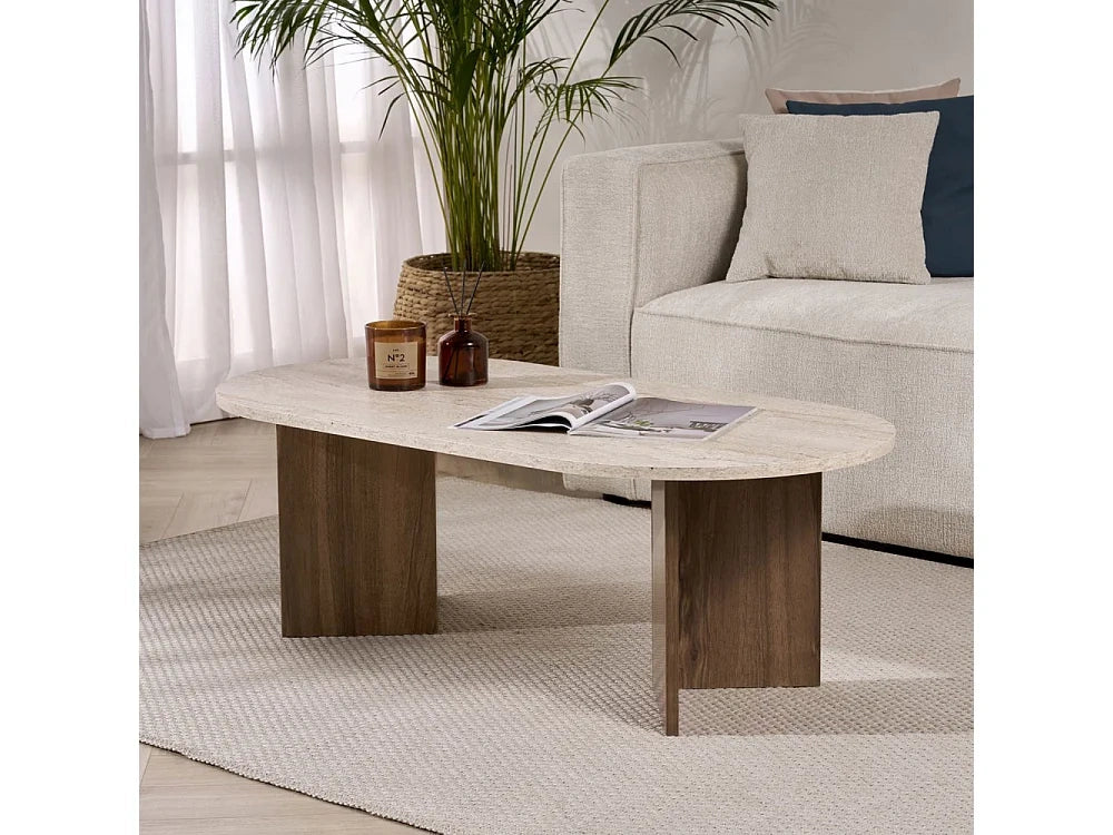 Sam Table basse ovale bois travertin