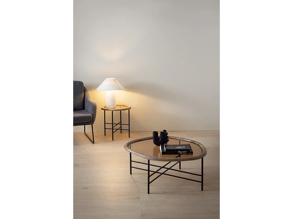 Table basse metal verre cadre bois d'hevea